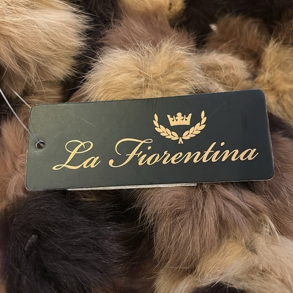 LA FIORENTINA Genuine Brown Rabbit Pom Pom Scarf - Picture 6 of 6